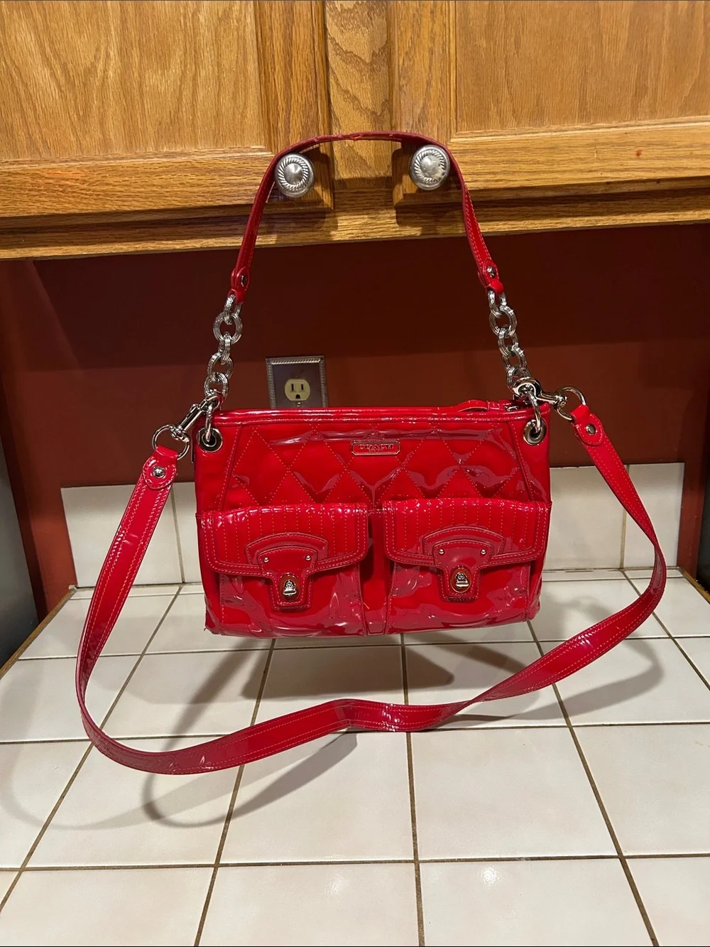 Coach Poppy Liquid Gloss Red Patent Leather Shoulder Bag